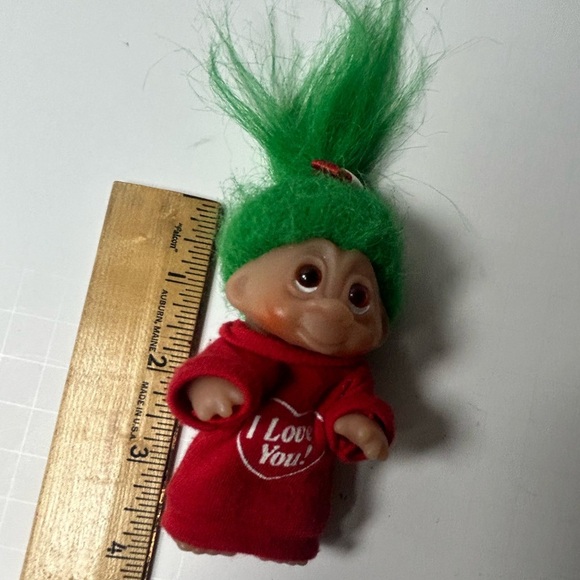 Vintage DAM “I love you” mini Troll Doll with Green Hair and Red Outfit - Picture 5 of 5